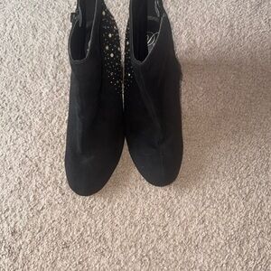 Black Studded Ankle Booties with Wedge Heel